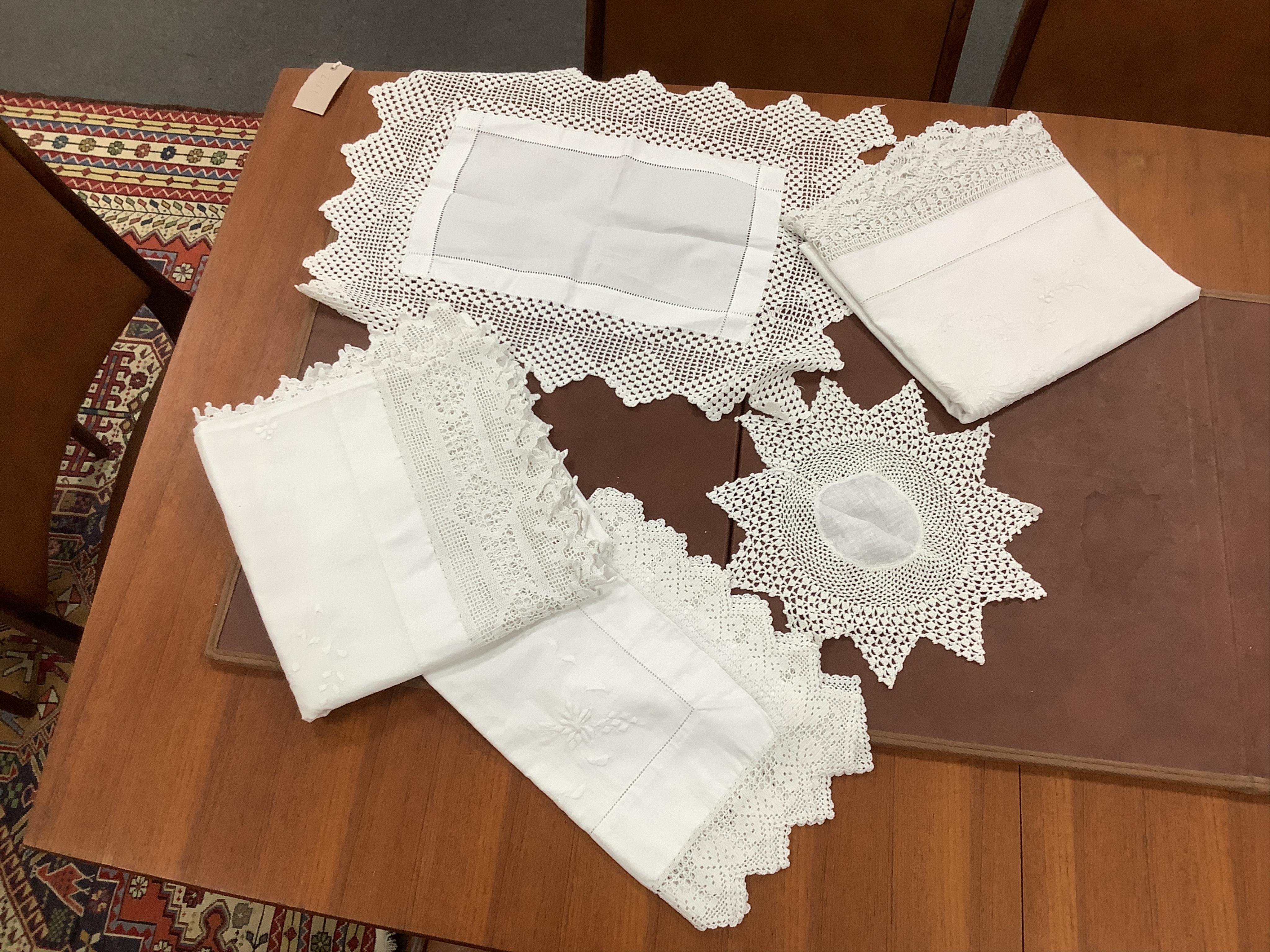 Collection of table linen to include empire day table damask table cloth